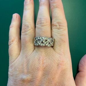Diamonique Silver Braided Ring